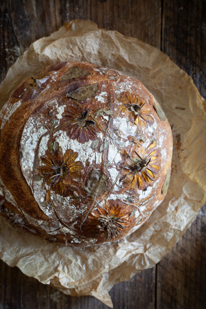 sourdough with edible flower