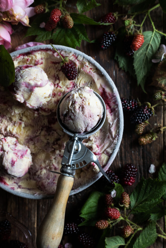 blackberry rose swirl ice cream scoop