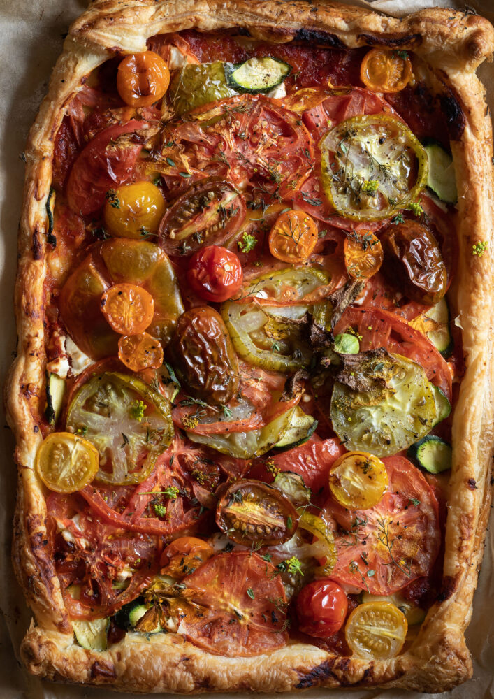 tomato puff pastry tart baked