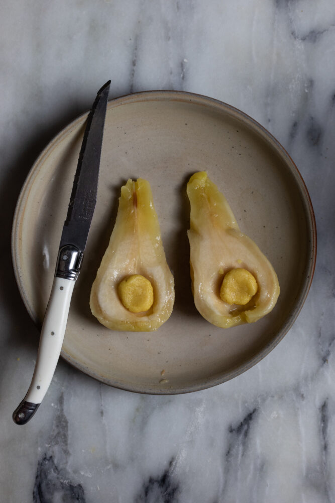 poached pear pie prep