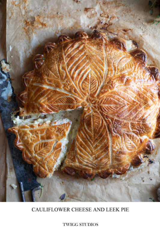 Cauliflower cheese and leek pie