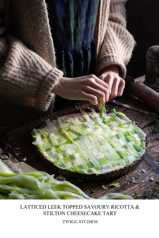 Latticed leek savoury cheesecake