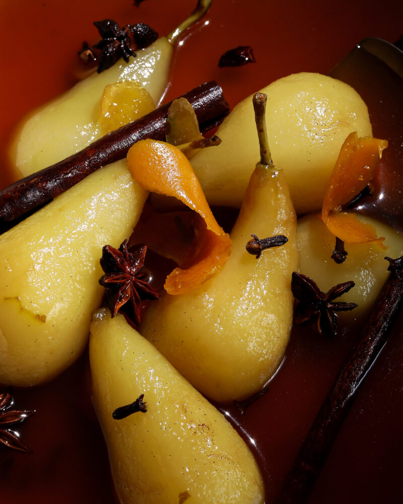 ginger beer poached pears