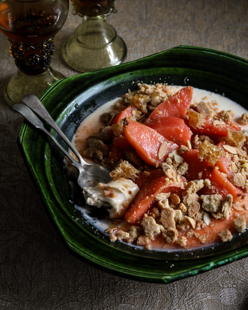 creme fraiche panna cotta and poached quince