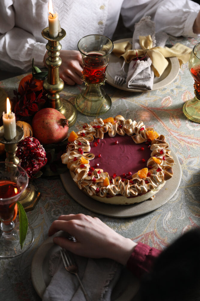 pomegranate clementine curd mascarpone cheesecake