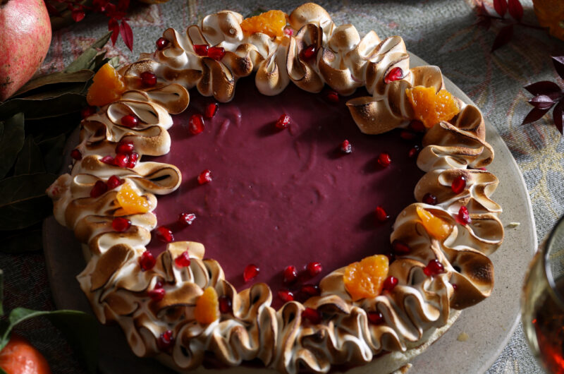 Pomegranate and orange mascarpone cheesecake